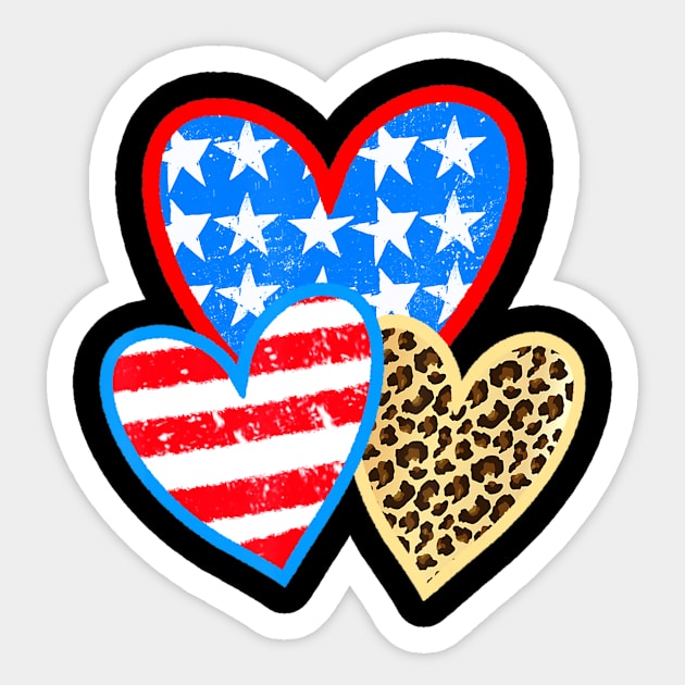 Summer Fashion 4th Of July Leopard American Flag Heart Sticker by crowominousnigerian 